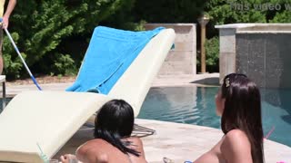 Bambola and Yorgelis Carillo Boldly Share Pool Cock Outdoors