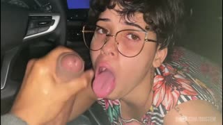 Curvy uber girl pays with a pov blowjob on monster cock after party