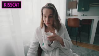 Friend sneaks into bed and fucks busty tattooed milf doggystyle while she chats on phone