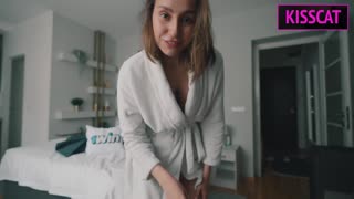 Friend sneaks into bed and fucks busty tattooed milf doggystyle while she chats on phone