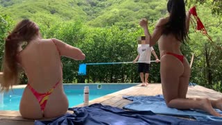 Cleaning the pool when my boss strips naked and pulls me in for outdoor fun too