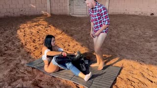 oh my god, this colombian bbw with huge tits and ass bangs a cowboy outside in the barn, squirting everywhere - Lalucero