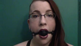 Dark Lipstick Ballgag Solo Girl Drools with Direct Eye Contact Close-Up