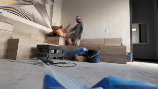 Construction Mason Pounds Bosses Hard Without Removing His Uniform