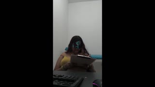 brunette student caresses her huge tits seductively pre-exam