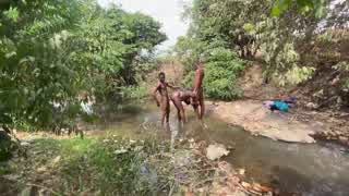 Curvy Brown-Skinned Ebony Exposed at Stream for Devouring