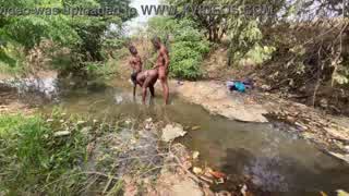 Curvy Brown-Skinned Ebony Exposed at Stream for Devouring