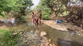 Curvy Brown-Skinned Ebony Exposed at Stream for Devouring