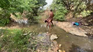 Curvy Brown-Skinned Ebony Exposed at Stream for Devouring