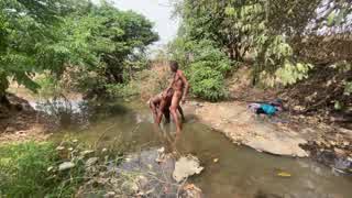 Curvy Brown-Skinned Ebony Exposed at Stream for Devouring