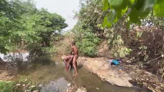 Curvy Brown-Skinned Ebony Exposed at Stream for Devouring