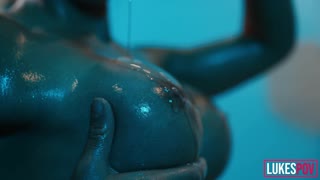 Фітнес-модель з великими цицьками в олії та густій спермi