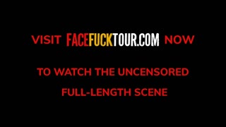 big titted brunette kneels for rough drooling deepthroat face fuck in amateur video