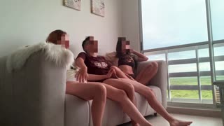 My Best Friend And Her Buddy Invite Me Over For Movie Night! They Crave Sharing Big Cocks!