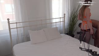 Emotional behind the scenes as blonde curvy girlfriend gets deep anal creampie