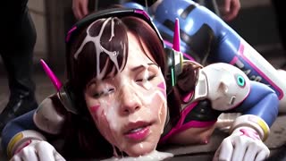 d.va gets stuffed in wild creampie gangbang with blowbang bukkake overload