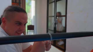 stepsister spots guy in handcuffs and grinds wet pussy on his face before riding