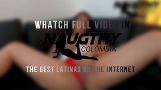 Busty chubby Latina MILF rubs huge tits and pink pussy in living room