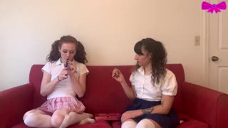 Skinny Redhead Dakota Marr Smokes Cigars in School Uniform Lesbian Play