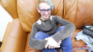 Petite Blue Haired Babe Fingers Twat And Sucks Juicy Big Cock