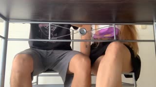 getting naughty under the table with my horny classmate