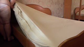 Mature Woman Caught on Home Cam Cleaning in White Panties with Curvy Figure and Big Assets Behind Scenes