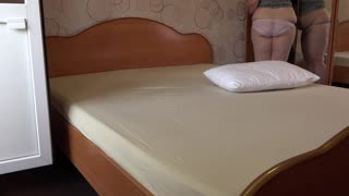 Mature Woman Caught on Home Cam Cleaning in White Panties with Curvy Figure and Big Assets Behind Scenes