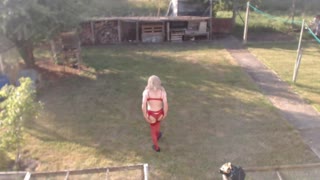 Outdoors naked/outdoors in lingerie with female silicone skin