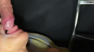 detailed close-up of milf giving sloppy cock sucking with massive cum load explosion