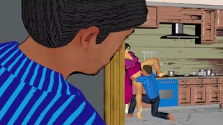 animated threesome with big ass babe in doggystyle action