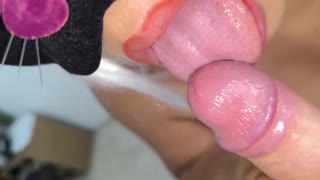 halloween trick turns into juicy spit-soaked blowjob action till she cums