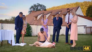 sexy bride with natural tits gets kinky outdoor fuck from groom in hound costume