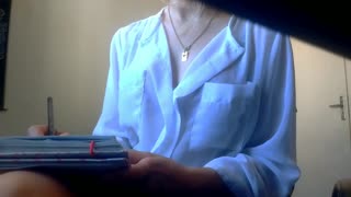 Sexy Secretary Reveals No Panties Under Mini Skirt, Removes Bra, Fingers Tight Pussy