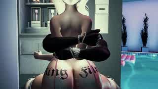 Blonde bimbo queen craves massive black cock in animated interracial scene