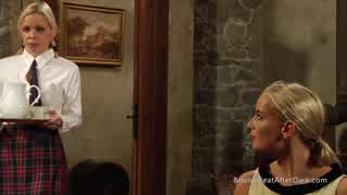 Blonde slave offers precise pussy licking leading to mistress orgasm