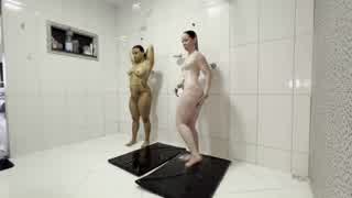 Threesome in the bathroom with two friends