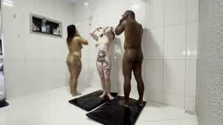 Threesome in the bathroom with two friends