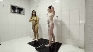 Threesome in the bathroom with two friends