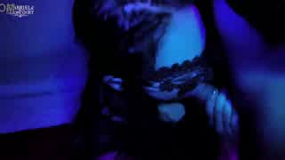 first time masked goth petite 18+ with black hair and red lipstick gives sloppy deep throat blowjob homemade amateur