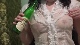 brunette teases her ass under short skirt with anal play till orgasm