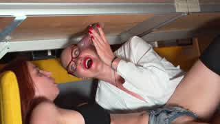 step sister sucks step bro while step mom massages him