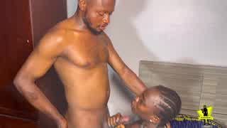 Curvy ebony with big natural tits and onion booty gets oiled and banged in bedroom