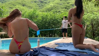 Cleaning the pool when my boss strips naked and pulls me in for outdoor fun too