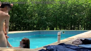 Cleaning the pool when my boss strips naked and pulls me in for outdoor fun too