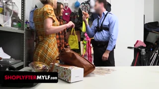horny milf gets caught and passed around by guards and owners in the store