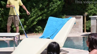 Bambola and Yorgelis Carillo Boldly Share Pool Cock Outdoors