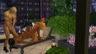 Schwitzender Sims 4 Dreier mit Schlampe und zwei Muskelhengsten