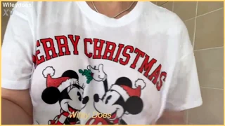 homemade busty housewife's wet christmas tit play session