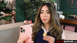 angry milf grabs her lazy schoolgirl for couch pussy licking orgasm