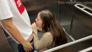 I meet my horny neighbor in the elevator and we fuck until we get caught